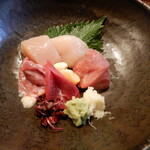 焼鳥YAMATO - 近江シャモ造り（ひざ軟骨，むね，ささみ，ソリレス，ずり，きも）