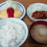 柏屋食堂 - ２品定食（オムレツ/カニクリームコロッケ）　700円