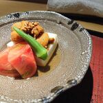 もと井 - 鯛の白子豆腐に雲丹、トマト、玄米