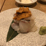 旬菜焚火 丸屋 - 鯛の昆布〆と雲丹