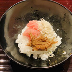 富小路 やま岸 - ☆ 土鍋で炊きたての丹後産コシヒカリになめ茸、明太子　ジャコを載せて頂く。