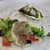 フラットリア - 前菜盛合せ：パルマ産24ヶ月熟成生ハムと厚岸牡蠣のトスカーナ風蒸し焼き 初夏の野菜のサラダと共に