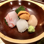 草庵　田なか - 【お造】鰹、帆立昆布、烏賊、雲丹、石鯛様