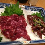 寿司・おでん 瓢六 - 馬刺しと馬のレバ刺し