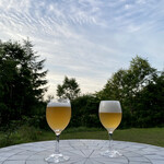 いわない温泉高島旅館 - テラスでお風呂あがりのビール