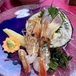 いわない温泉高島旅館 - お刺身3点盛（海老、帆立、北寄貝）
