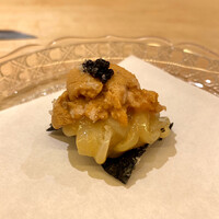 鮨よしかわ 恵比寿 - 海苔天アオリイカウニキャビア