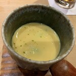 すし処 広川 - このこ(ナマコ卵巣)とそら豆の茶碗蒸し