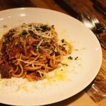 Homemade bolognese with smoked cheese