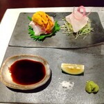 日本料理 TOBIUME - 赤雲丹、天然鯛、クエ、若松のキュウリ