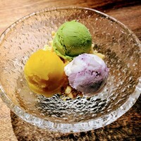 ビストロ ハマイフ - ジェラートミスト。マンゴー・抹茶・ブルーベリーの3種組み合わせ
