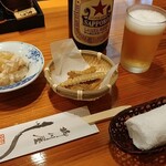 柳川屋 - 貝柱の粕漬＆お通し＆びあ