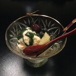 欅苑 - デザート：アイスクリーム・抹茶ソース・アメリカンチェリー・ブルーベリー・リンゴ