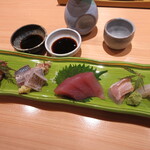 旬魚 たつみ - こだわり鮮魚五種盛り 1300円　(2020.6)