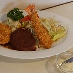 のらくろ - ②Ｂ定食(¥1550)~ﾊﾝﾊﾞｰｸﾞ･ｴﾋﾞﾌﾗｲ･ｸﾘｰﾑｺﾛｯｹ~