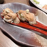 酒とさかな ふじ - 生ウニと帆立の一口ユッケ