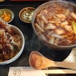 そば処一粒 - 料理写真:天丼そばセット(かしわに変更)大盛220円(税込)
