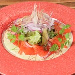 Miyagi coho salmon carpaccio with seasonal vegetables