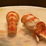 たかおか - 竹岡の天然車海老　この天然物の大きさに目が飛び出るかと思いましたよ！　食べてまたその甘みにうっとり♪