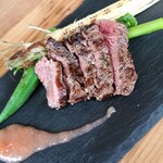 ソリスアグリトゥーリズモ - メインの馬肉。柔らかくて牛フィレに似て上品な味。プラムの酸味と甘味のあるソースで。もう少し、肉かソース、どちらかに塩気が欲しかったかな。焼きヤングコーンも最高!