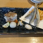すし酒場 平島 - 太刀魚炭火焼き  鮎唐揚げ  玉蜀黍かき揚げ