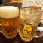 金町製麺 - 乾杯（メガハイボールとビール）