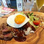 肉が旨いカフェ NICK STOCK トリエ京王調布店 - 黒毛和牛ステーキ＆熟成牛ハンバーグのロコモコプレート