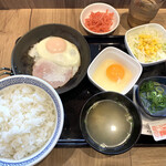 吉野家 - ハムエッグ納豆定食（ご飯お代わり自由）