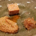 鮨 さかい - (08)鮟肝(北海道余市産)のブロック&裏漉し、刻んだ奈良漬