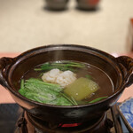 窯焼き割烹 黒泉 - ・出汁しゃぶ (ロース、ハモ、大根、青菜)