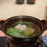 窯焼き割烹 黒泉 - ・出汁しゃぶ (ロース、ハモ、大根、青菜)