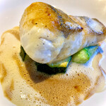 Le Restaurant - ▪️津島産スズキのポワレ。バターとオマール海老のソース。オクラとズッキーニを合わせて。