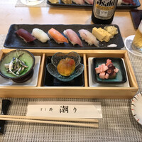 潮り - 本鮪の赤身、的鯛、時知らず、ヒラマサ、真鯛の握り