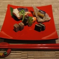 百名伽藍 - 前　菜　ミヌダル、田芋甘味辛煮、昆布巻き、ンムクジ 、 グルクン若狭焼き 