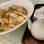 杏苑 - 五目炒麺(五目焼きそば)フルーツ杏仁付き@1,300円(税抜)