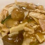 杏苑 - 五目炒麺(五目焼きそば)フルーツ杏仁付き@1,300円(税抜)