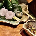 大どころ - 身の厚いアラを贅沢にしゃぶしゃぶして、ダイダイ汁のポン酢で頂きます。野菜も糸島で採れた新鮮なもの。このポン酢は何にでも合いそうなくらい美味しい。