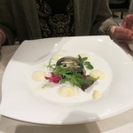 フランス料理　レ・セレブリテ - <女子の前菜>四国野菜と鮎のジュレ、オレンジのエスプーマ