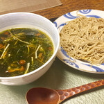 古拙 - 締めの青海苔つけ蕎麦です　新じゃがにインスパイアされて青海苔です