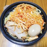 ばんから - 辛ネギつけ麺+味玉(２段パック構造で下に麺あり)