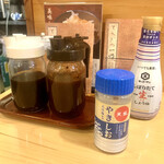 とんかつ一幸 - ウスターソース…
      中濃ソース…
      醤油…
      塩…
      それぞれを使って、揚げ物を楽しめます…