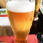 里山イタリアンAJIKURA - 一口飲んでしまったビール