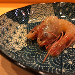 鮨駒 - 地物牡丹海老の紹興酒漬、頭の味噌が堪りません！