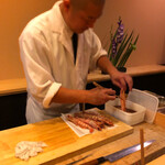 鮨駒 - 車海老も蒸しの後漬けに