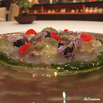 カーサ・デル・チーボ - ﾄﾗ河豚のCarpaccio ｷｬﾋﾞｱ添え