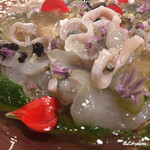 カーサ・デル・チーボ - ﾄﾗ河豚のCarpaccio ｷｬﾋﾞｱ添え