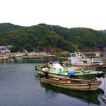 民宿 なかじま - 港から民宿を撮影（左から2軒目の三角屋根）