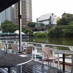 カナルカフェ - 左手の緑の屋根がレストラン（飯田橋駅側）