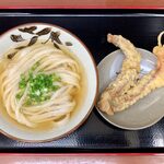 讃岐うどん いわい - ひやあつうどん（小） ¥350 ＋ げそ天 ¥150