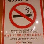 中華一 龍王 - 禁煙表示(店内に貼ってありました。)